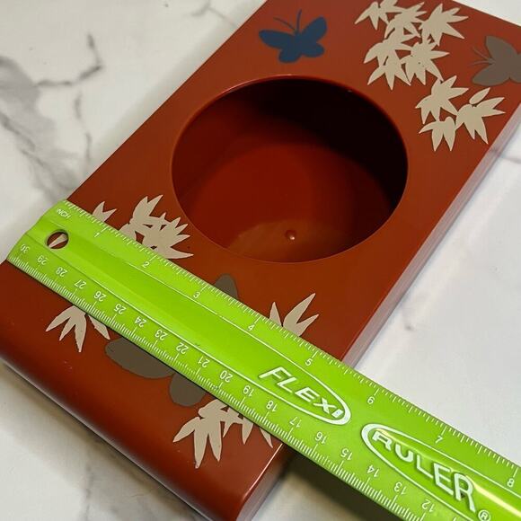 Vintage Retro Aquetta Ware Tissue Kleenex Holder Red Butterfly Floral Leaf MCM - Picture 8 of 13